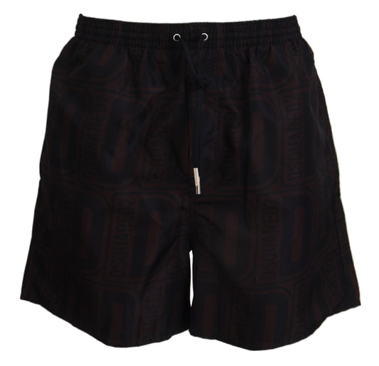 Dsquared² Chic Black and Brown Printed Swim Shorts