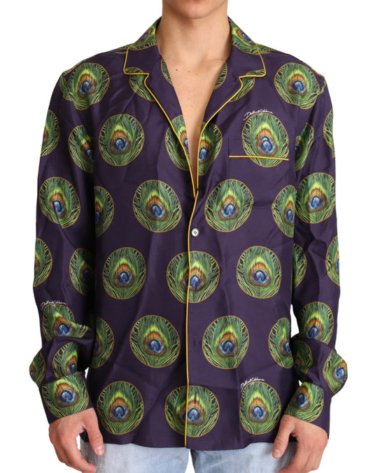Dolce & Gabbana Exquisite Silk Casual Men's Shirt in Purple and Green