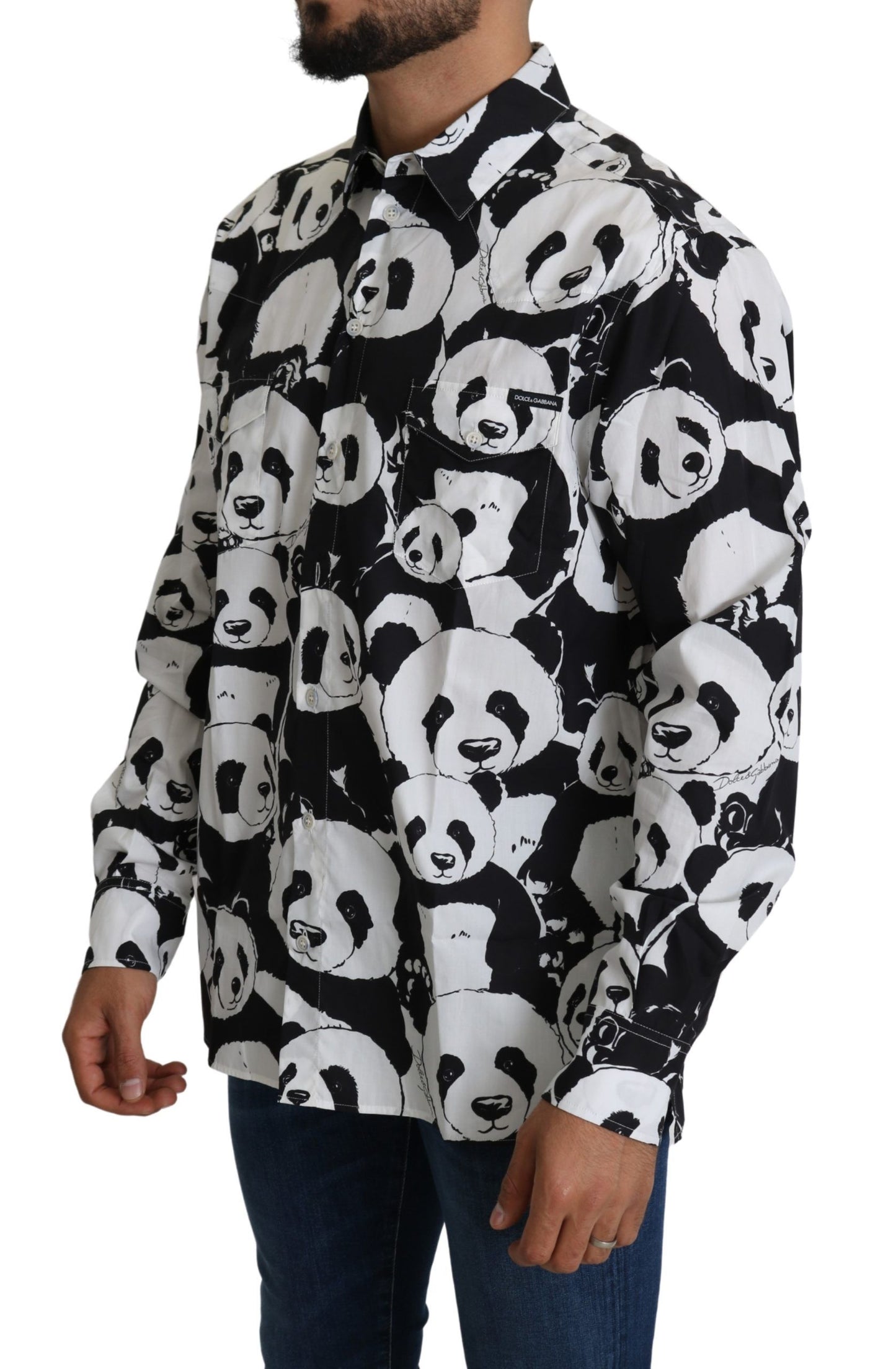Dolce & Gabbana Panda Print Pure Cotton Shirt - Black White