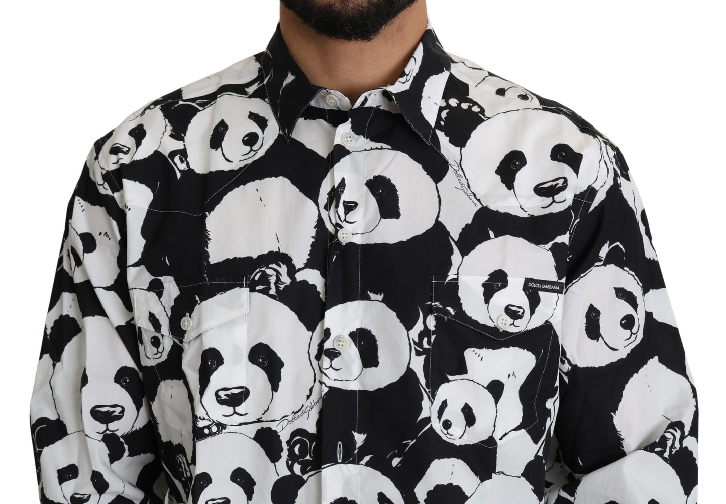 Dolce & Gabbana Panda Print Pure Cotton Shirt - Black White