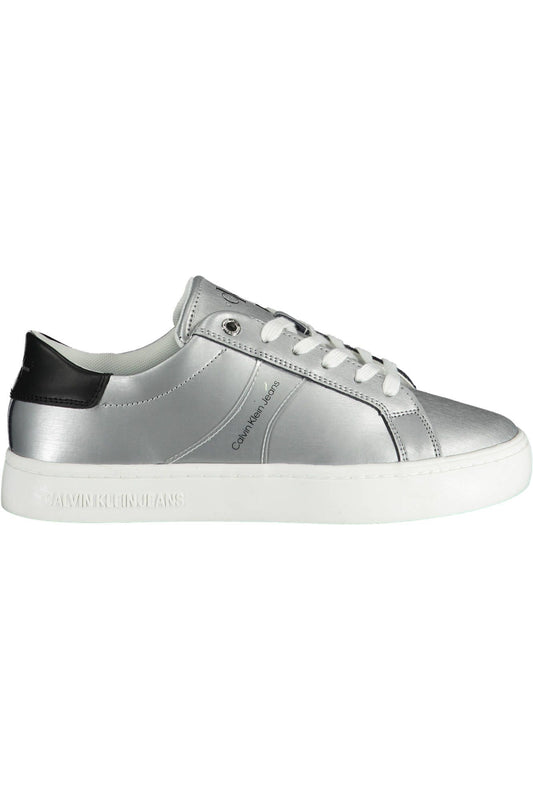 Calvin Klein Elegant Silver Laced Sneakers with Contrasting Sole
