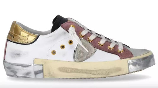 Philippe Model Elegant White Leather Sneakers with Suede Accents