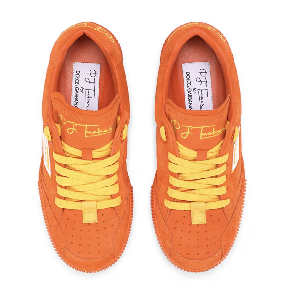 Dolce & Gabbana Orange Suede Sneakers with Yellow Accents