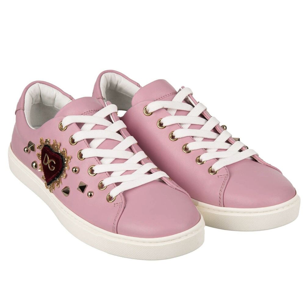 Dolce & Gabbana Antique Pink Nappa Calfskin Sneakers with Studs