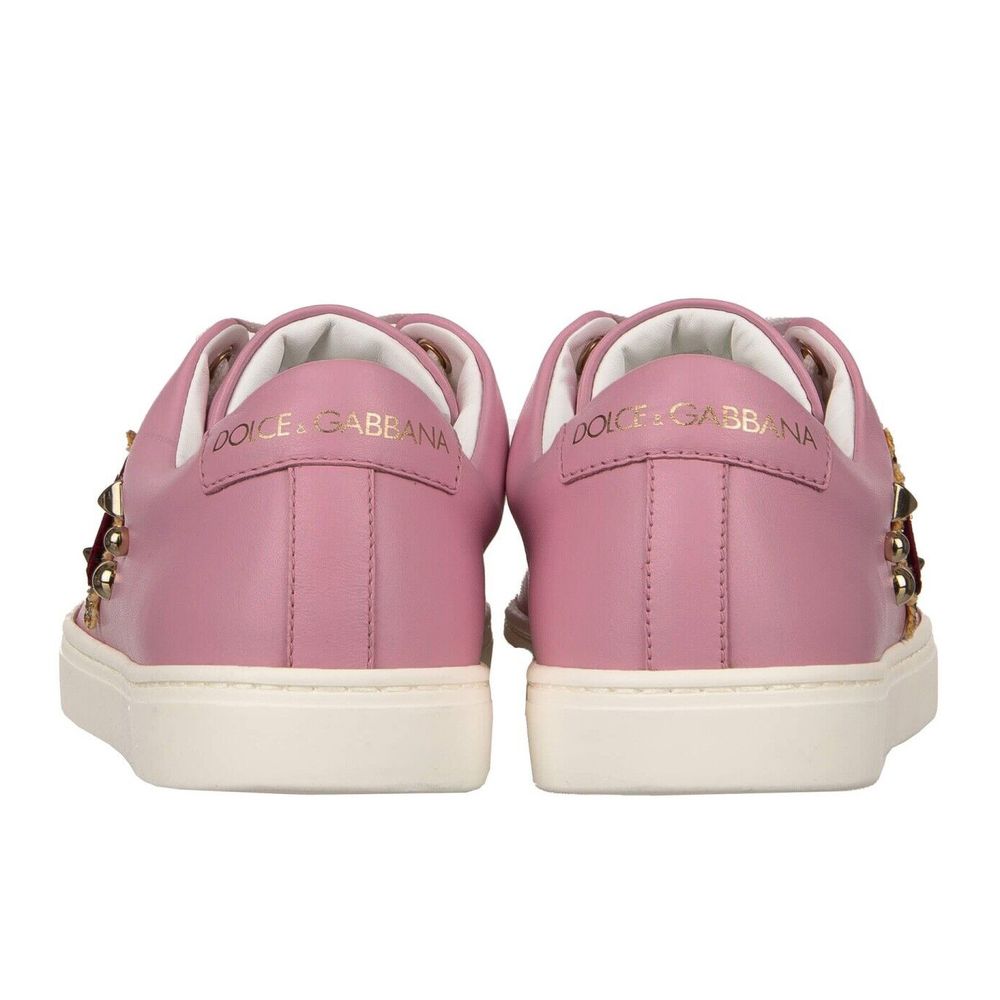 Dolce & Gabbana Antique Pink Nappa Calfskin Sneakers with Studs