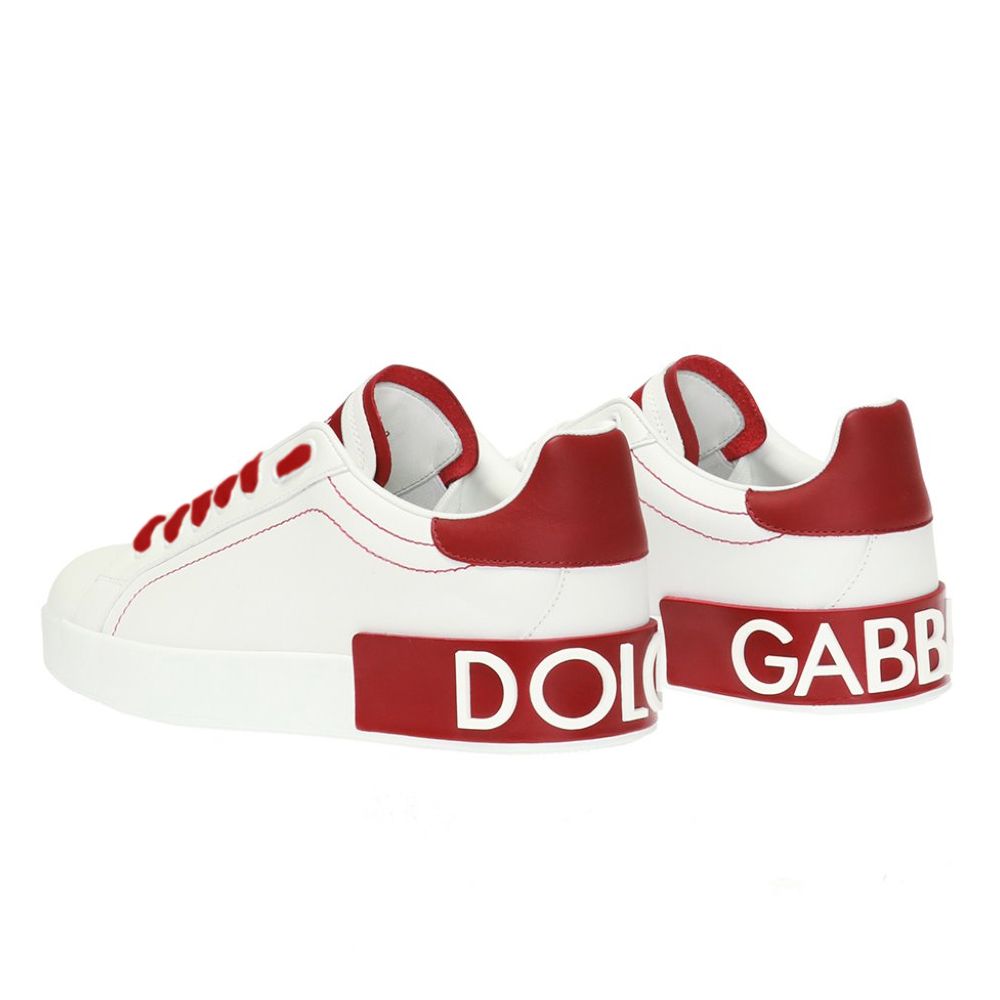 Dolce & Gabbana Elegant Red Calfskin Sneakers with Embossed Logo