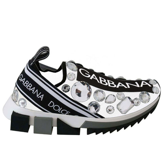 Dolce & Gabbana Elegant Stretch Jewel Sneakers in White