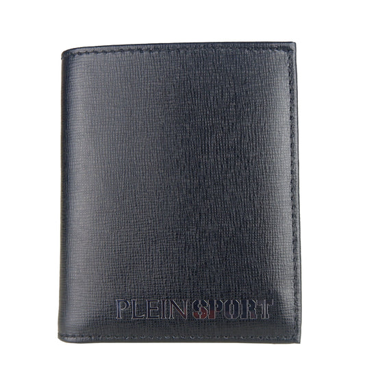 Plein Sport Sleek Black Calfskin Leather Wallet