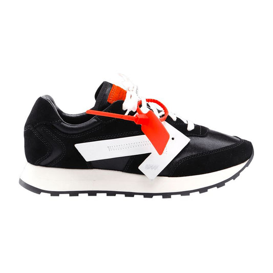 Off-White Sleek Black Calfskin Sneakers with Suede Accents