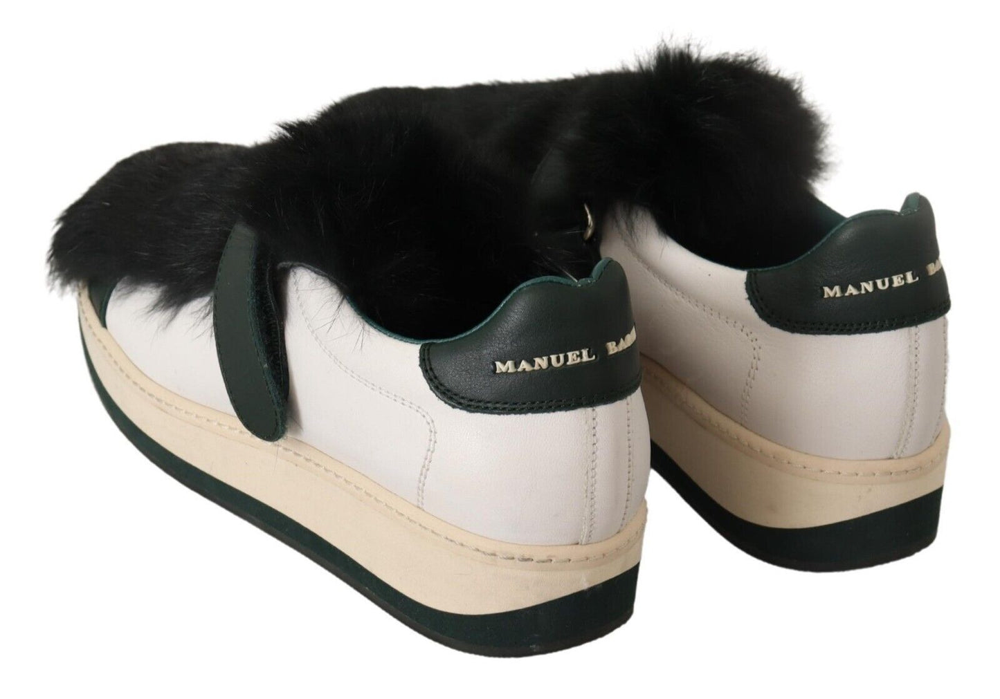 MANUEL BARCELO Elegant White Leather Fur-Trimmed Sneakers